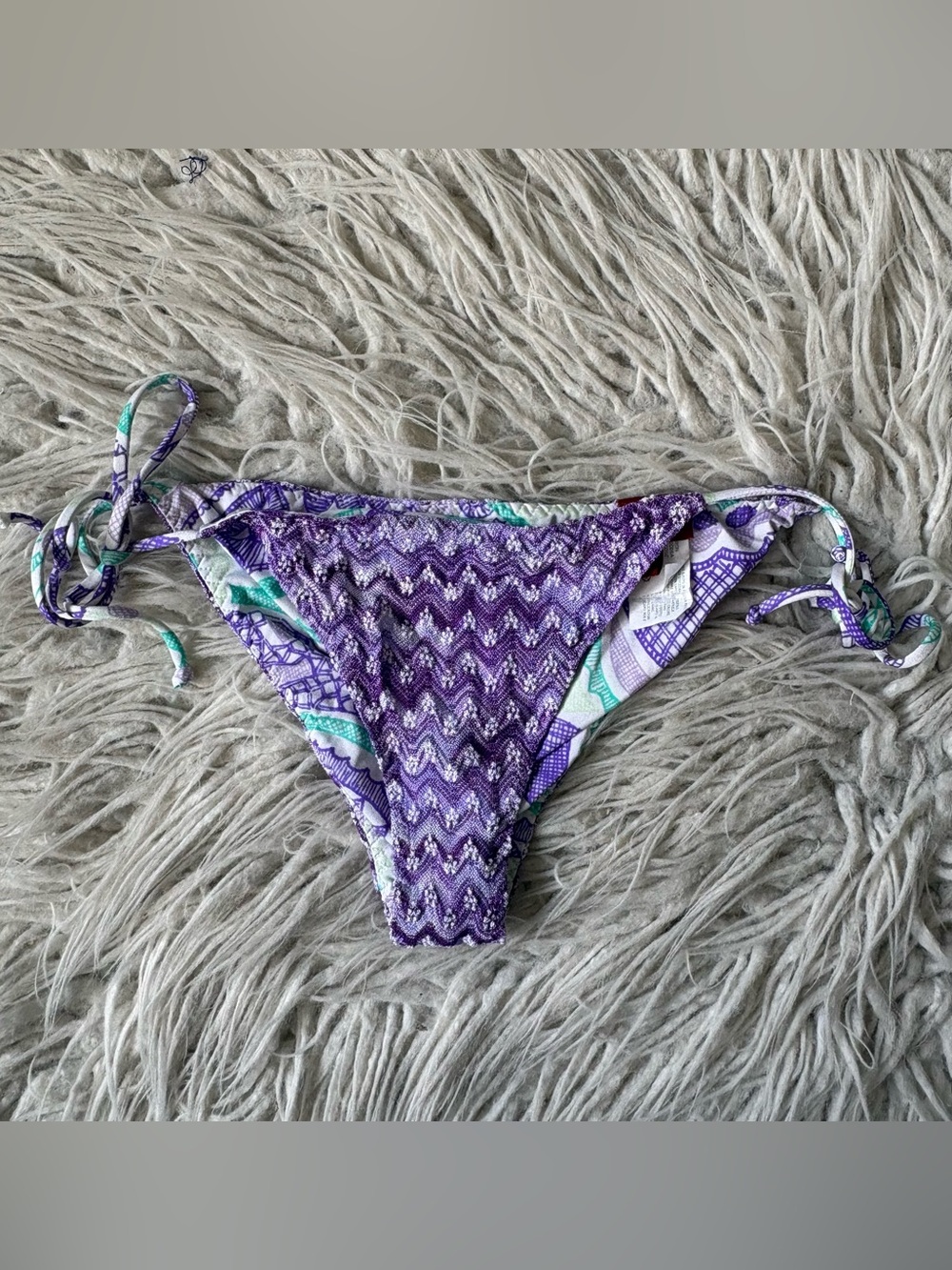 Missoni Zig Zag Purple Crochet Knit Side Tie Cheeky Bikini Bottoms EUC Size 40/4